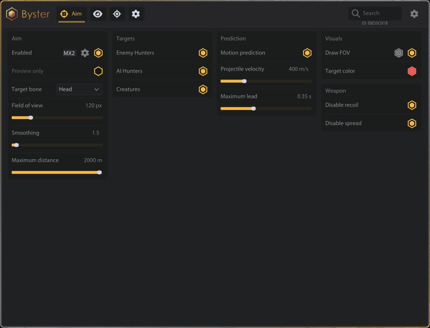 Cheat privato Byster Hunt per Hunt: Showdown — Aimbot, ESP e Radar — menu