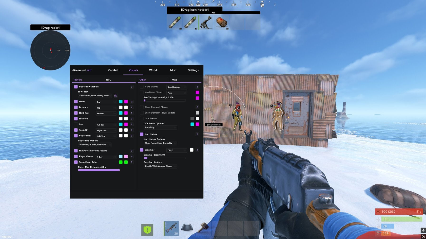 Disconnect Internal Rust — приватный чит с Aimbot, ESP и Chams