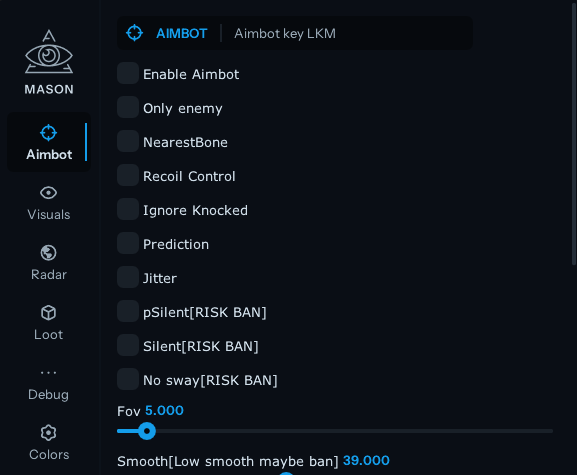 Acheter le cheat privé interne Mason pour Apex Legends — menu
