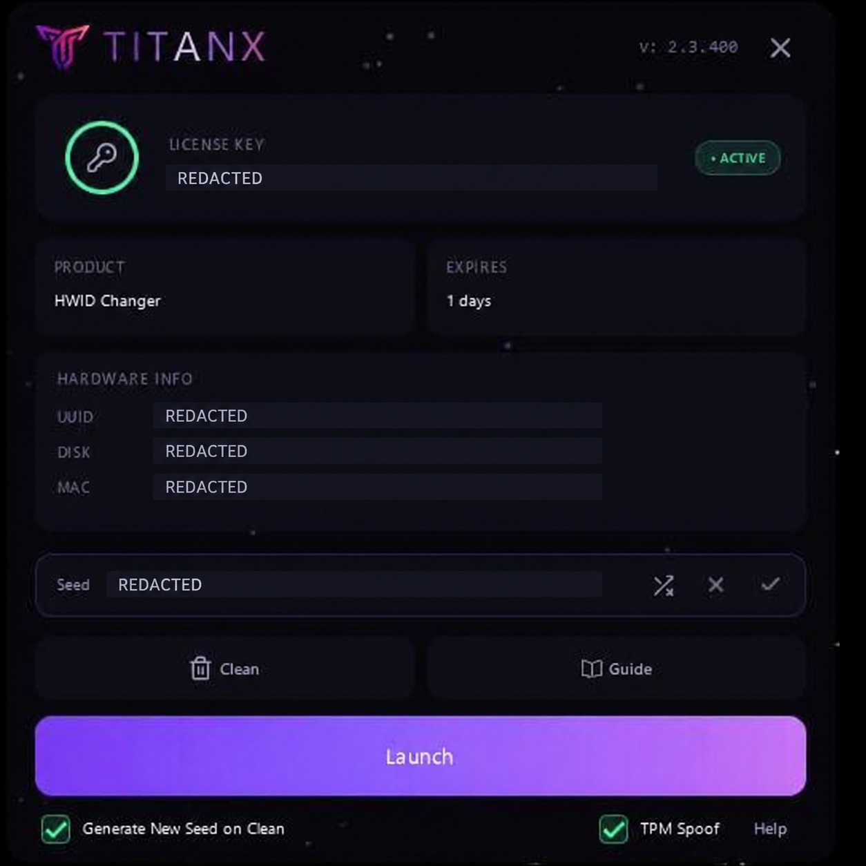 Actualización de TitanX: sistemas antitrampas, TPM Spoof y Seed — HWID Changer