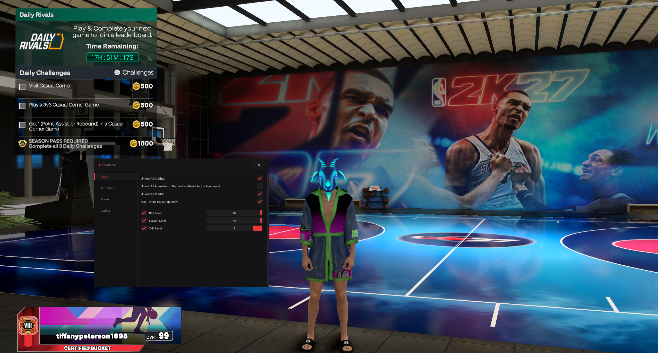 Unnamed Internal для NBA 2K27 — Auto Green, атрибуты, бейджи и бусты